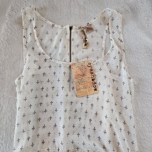 Eyeshadow NWT Sm White Flowing Whimsy SHEER SLEEVELESS TUNIC HI-LO FEMME Y2K - Picture 4 of 15
